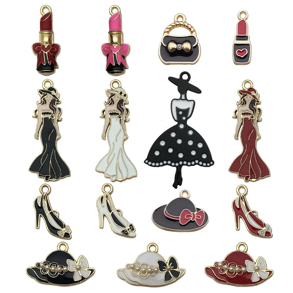 Women's Dripping Oil Alloy Accessories: Lipstick, Bag, Hat, High Heels, DIY Pendants, Small Ornaments