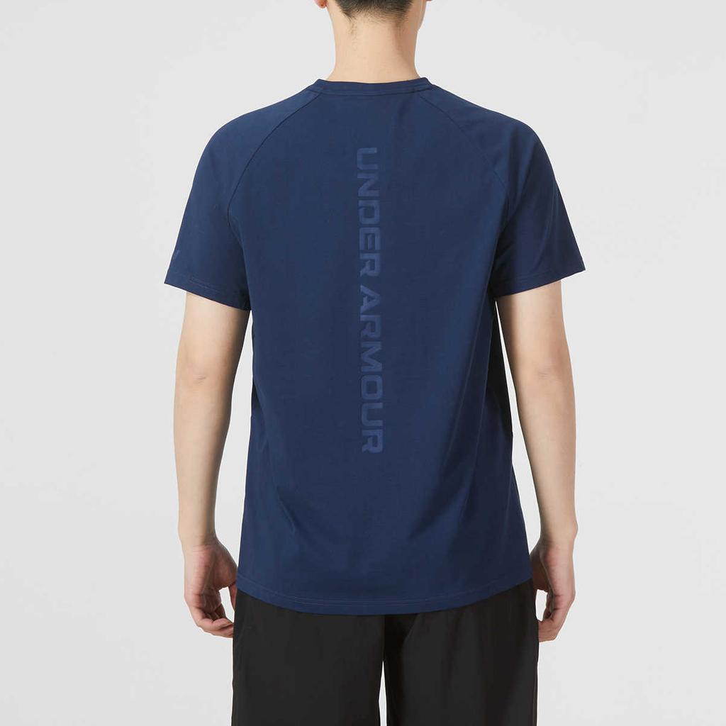 Under Armour Large Letter Logo Embossed Sports Knit Crew Neck Short Sleeve T-Shirt Men T-Shirts College-Blue 22500518-408