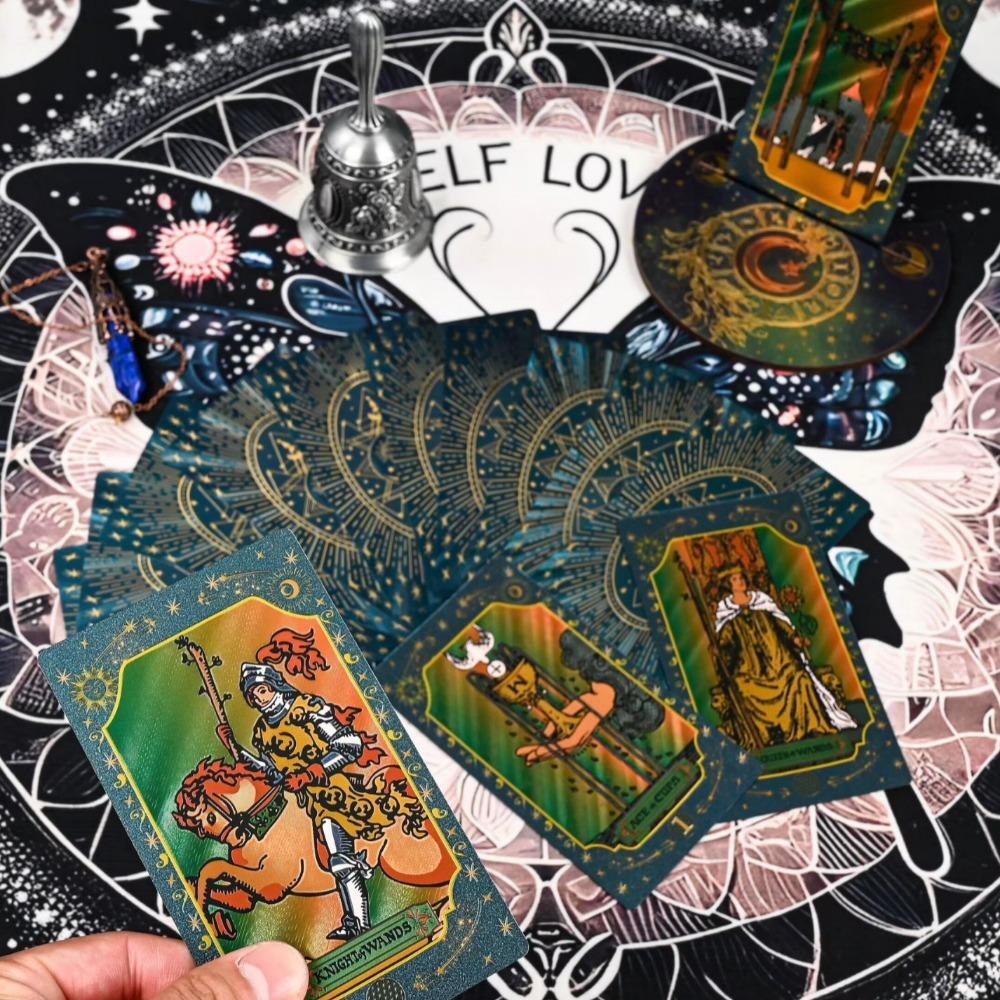 Blue Moon Smith Waterproof Gold-Foil Tarot Cards 12*7cm - Divination Deck with Metallic Finish, Mystic Design 78 Pcs Cards