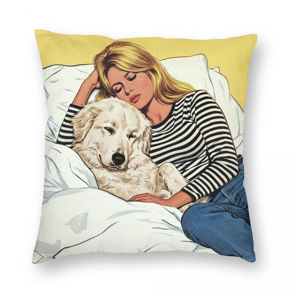 Napping With Dog Partner Square Pillowcase Polyester Linen Velvet Creative Zip Decor Throw Pillow Case Room Cushion Cover x