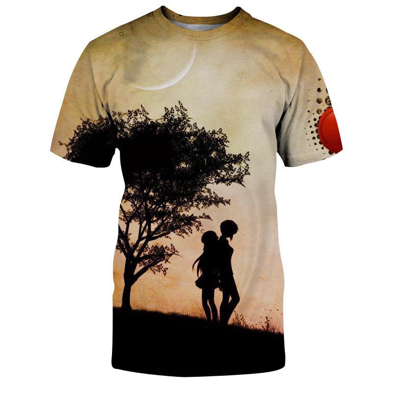 Summer New Love 3D Printed Men's and Women's Short Sleeves Loose and Slim Half Sleeve Shirt
