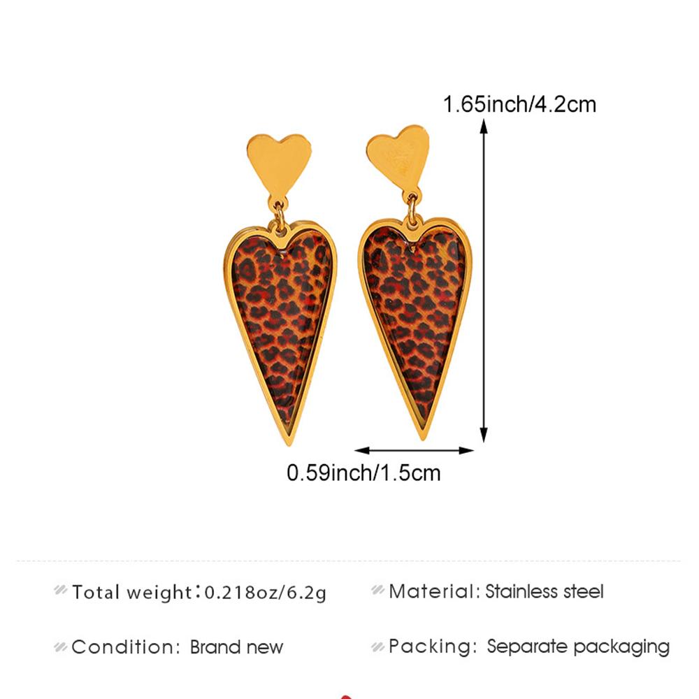 DIEYURO 316L Stainless Steel Golden Vintage Oil Dripping Leopard Print Exaggerated Heart Earrings Lady Trend Ear Studs Jewelry