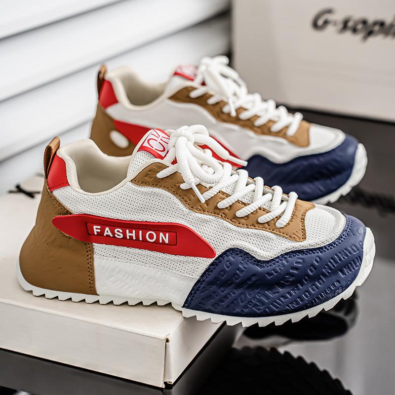 

2025 Мужские белые папины туфли - модные толстые нескользящие дышащие кроссовки для ходьбы и бега 48