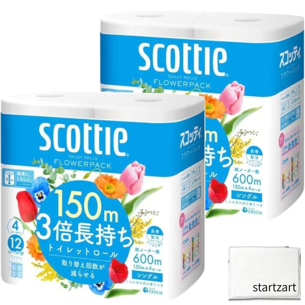 Toilet 3 times longer 4 rolls x 2 bulk flower includes original paper, single-ply, lasting, 150m, packs, purchase, design, tissues. белый