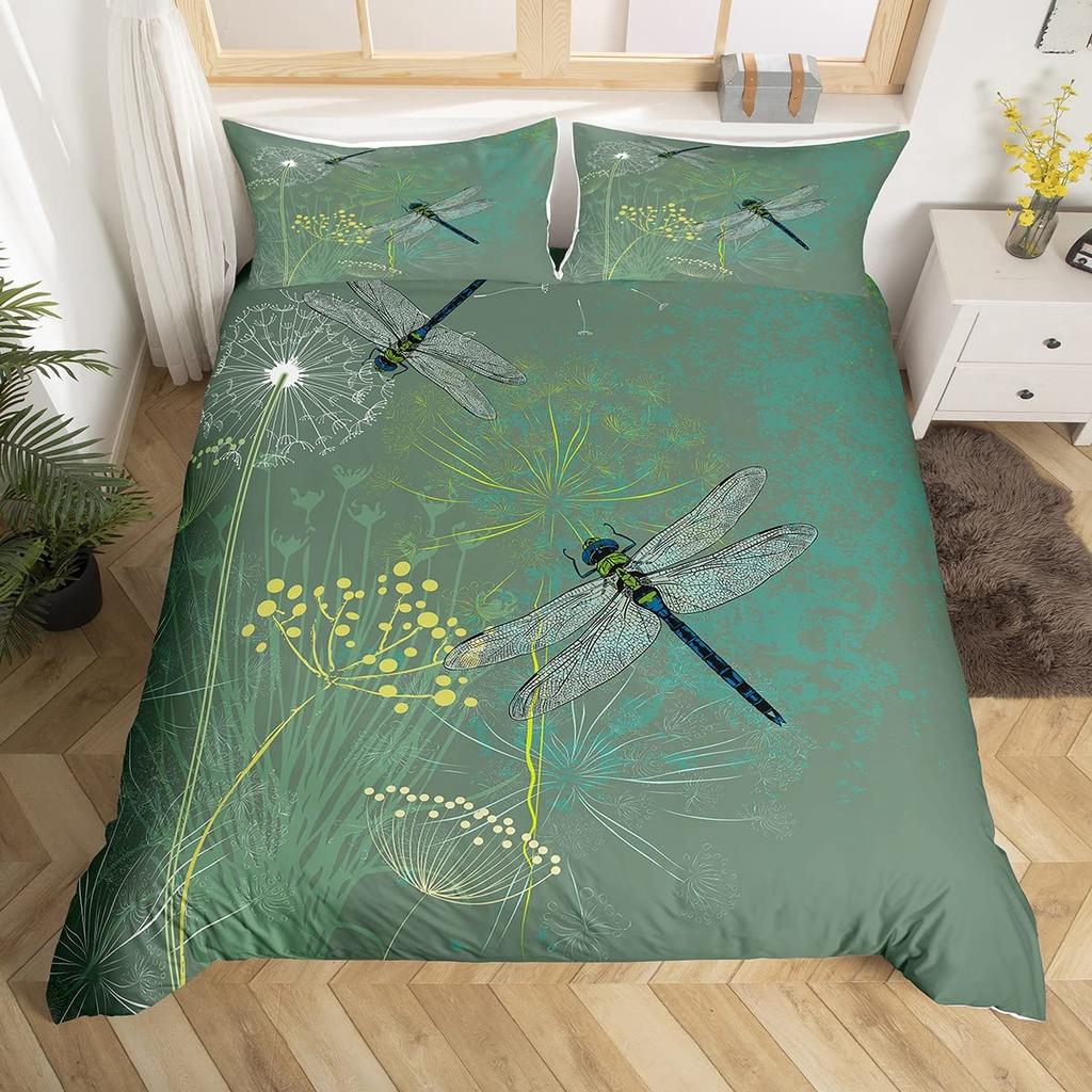Comforter Colorful Dragonfly Women Kids Girls Floral Botanical Pattern Room Decor Bedding Set Queen King