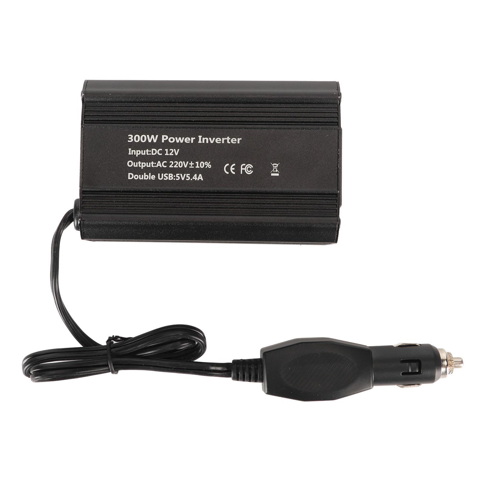 

Автомобильный инвертор 300 Вт DC12 В в 220 В, портативный автомобильный адаптер-преобразователь с 3 А 2,4 А, двойной USB-разъем для подключения чёрный
