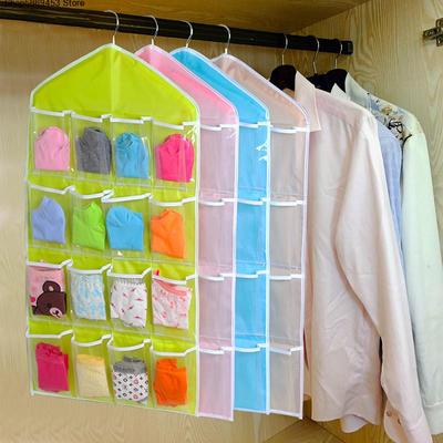 16 Gittertaschen, Kleiderschrank-Hänge-Organizer, Socken, BH, Unterwäsche, durchsichtiges Gestell, Kleiderbügel, Aufbewahrungstasche, platzsparend