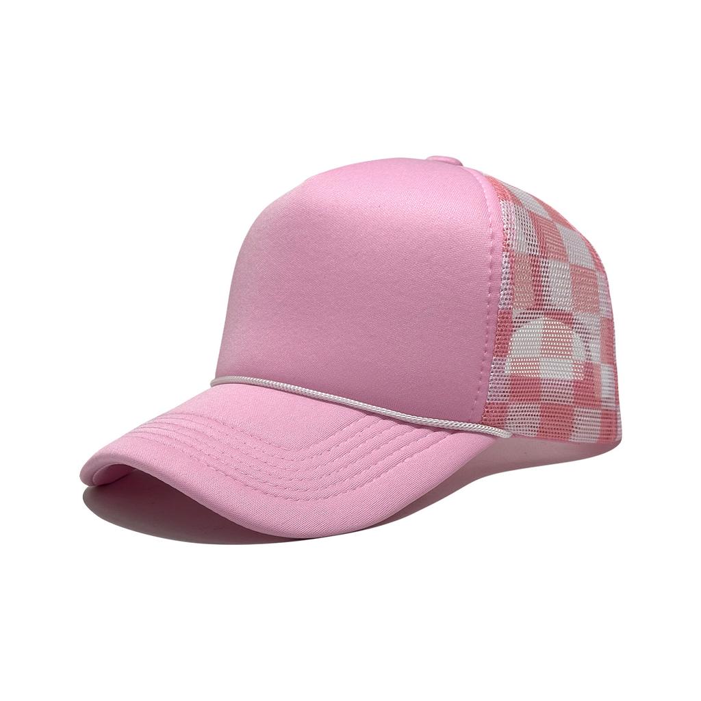 New Plaid Baseball Cap with Rope Truck Mesh Cap Outdoor Leisure American Fashion Breathable Sun Protection Advertising Cap