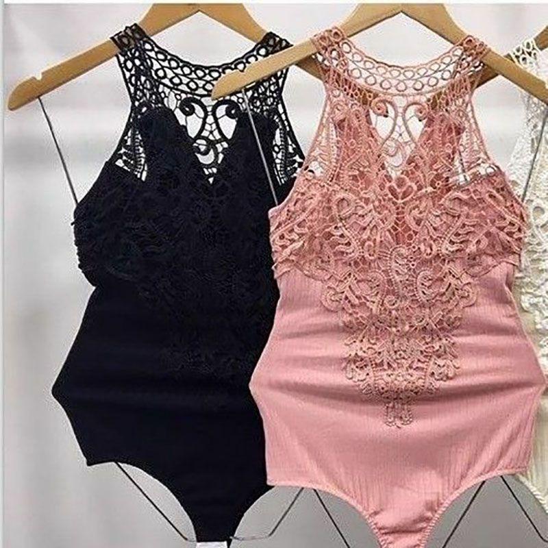 Stilvoller Damen Spitzenbody ohne Ärmel mit klassischem Choker und Stretch-Passform