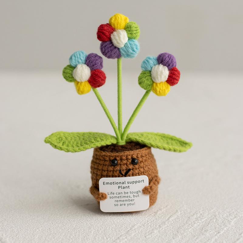 Cute Crochet Flowers Potted Hand-woven Rose Colorful Sunflower Positive Emotional Crochet Flower Potted for Home TableDecor Gift