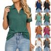 2026 Spring/Summer New Women's Fashion Solid Color Short Sleeve Turn-down Collar Pocket Loose T-shirt Top for Women