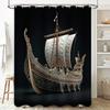 Viking Boat Shower Curtain Decorative Nautical Theme For Bathroom Black Background With White Sail Size 69X70 Inches Ships World