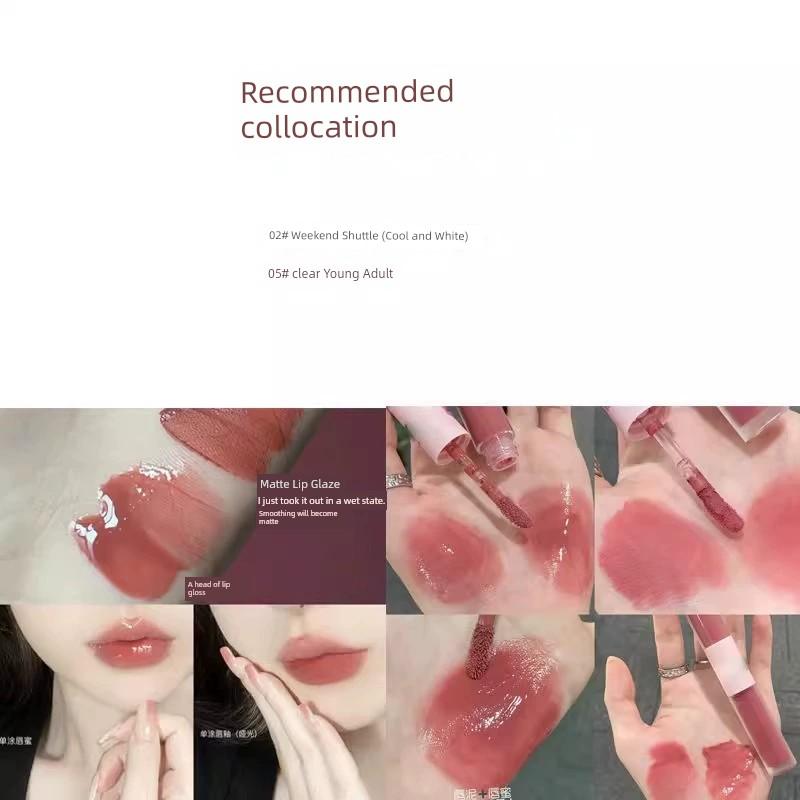[Mirror + Matte] Double-Headed Lip Lacquer Transparent Water and Light Sense Low Saturation Lip Mud Pseudo Plain Lipstick White Student