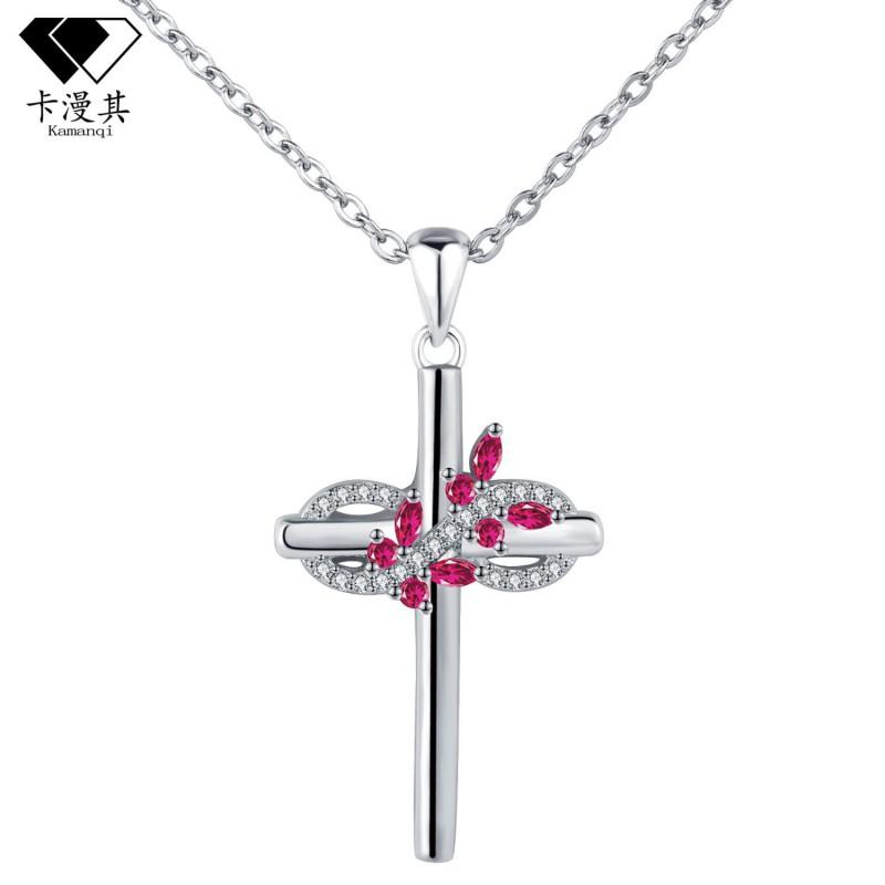 Butterfly Cross Pendant Necklace Women Rhinestone-Inlaid Infinity Symbol Minimalist Fashion Jewelry 41-50cm Chain Silver