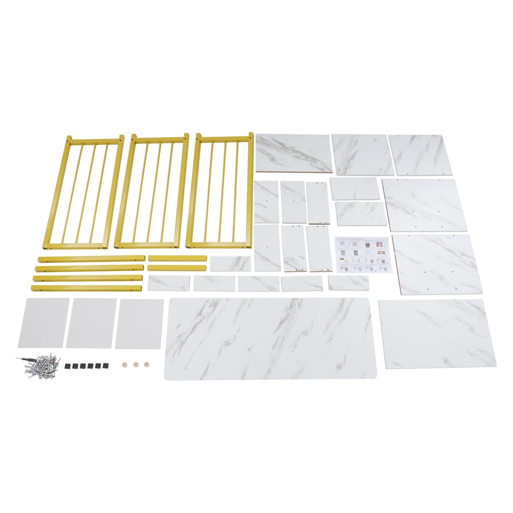 Marble Texture Nail Desk - 3 Drawers Manicure Table with Open Shelf 66LBS Load-Bearing Salon Desk for Home/Salon/Spa+
