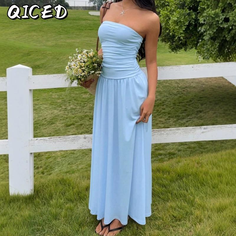 QICED Abiti Casual Senza Maniche Stampa Colore Unico Estate Primavera Moda