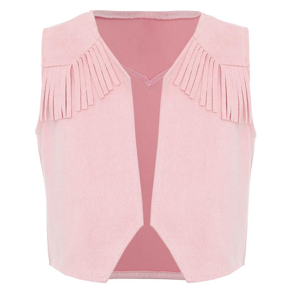 Klučičí westernová kovbojská vesta se špičatým lemem, třásněmi a designem s otevřenou přední částí, cosplay halloweenský kostým