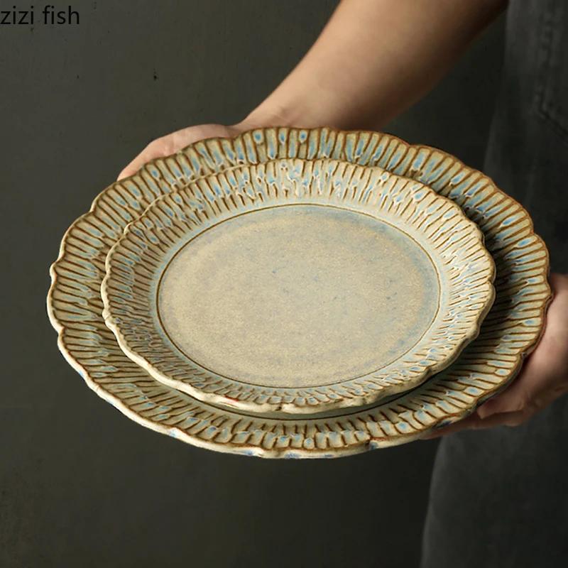 Retro Relief Ceramic Dinner Plate Restaurant Steak Plate Dessert Pasta Plates Fish Plate Molecular Cuisine Specialty Tableware