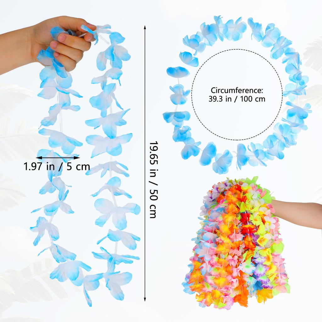 36Pcs Hawaiian Flower Garland Artificial Lei Wreath for Tropical Party Decor Room Wall Hanging Necklace Craft DIY Hair Clip