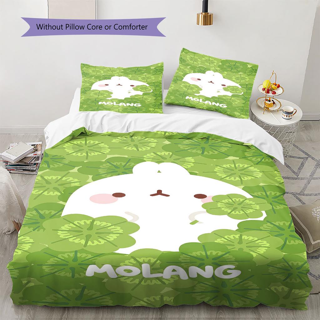 Molang poster Bedding Quilt Set Quilt Cover Pillowcase Home Decoration Birthday Gift (1 * duvet cover + 2 * pillowcase, without core)