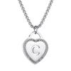 Women's Silver Initial Necklace Stainless Steel Love Heart Tiny Letter Necklace Personalized Name Jewelry for Girlfriend Gift 26 Alphabet Letters