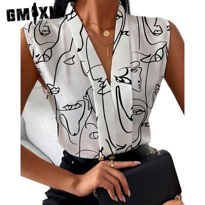 Blusas y camisas casuales de verano sin mangas con cuello en V para mujer