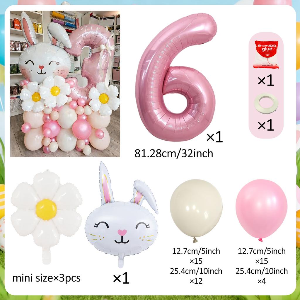 Easter Cute Bunny Balloon 32inch Pink 1-9 Number Foil Balloons Set Girls Birthday Baby Shower Decoration Rabbit Globos