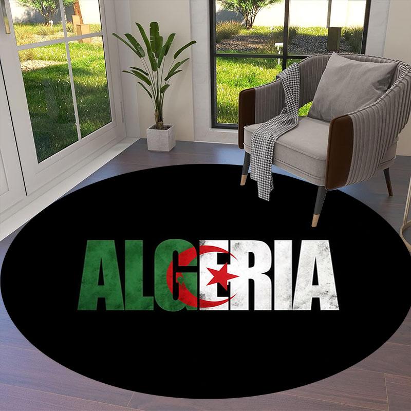 Algeria National Football Team Round Area Rug,Carpet Rug for Living Room Bedroom Sofa Playroom Decor,Non-slip Floor Mat