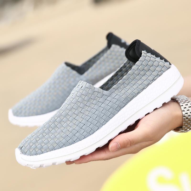 Letní Pánské Tenisky Černý Braid Plážové Měkké Lehké Sportovní Boty Ležérní Tkanina Prodyšné Propíchnuté Slip On Flats Tenisky