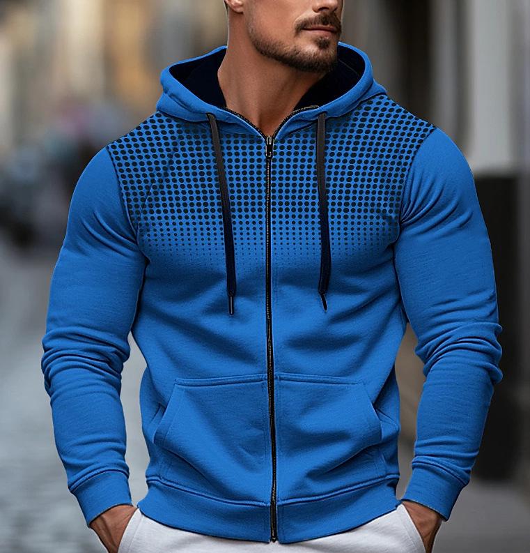 Men's Polka Dot Sporty Casual Fleece Cardigan Hoodie for Autumn/Winter