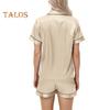 2-teiliges Pyjama-Set, Satin, einreihiges Cardigan-Hemd, V-Ausschnitt, Reverskragen, einfarbiges Hemd mit Brusttasche, lockere Shorts, Nachthemd, Nachtwäsche