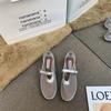 Round head hollow one-word buckle single shoes women's 2025 spring new ins fashion sparkling flat Mary Jane shoes fishing net
