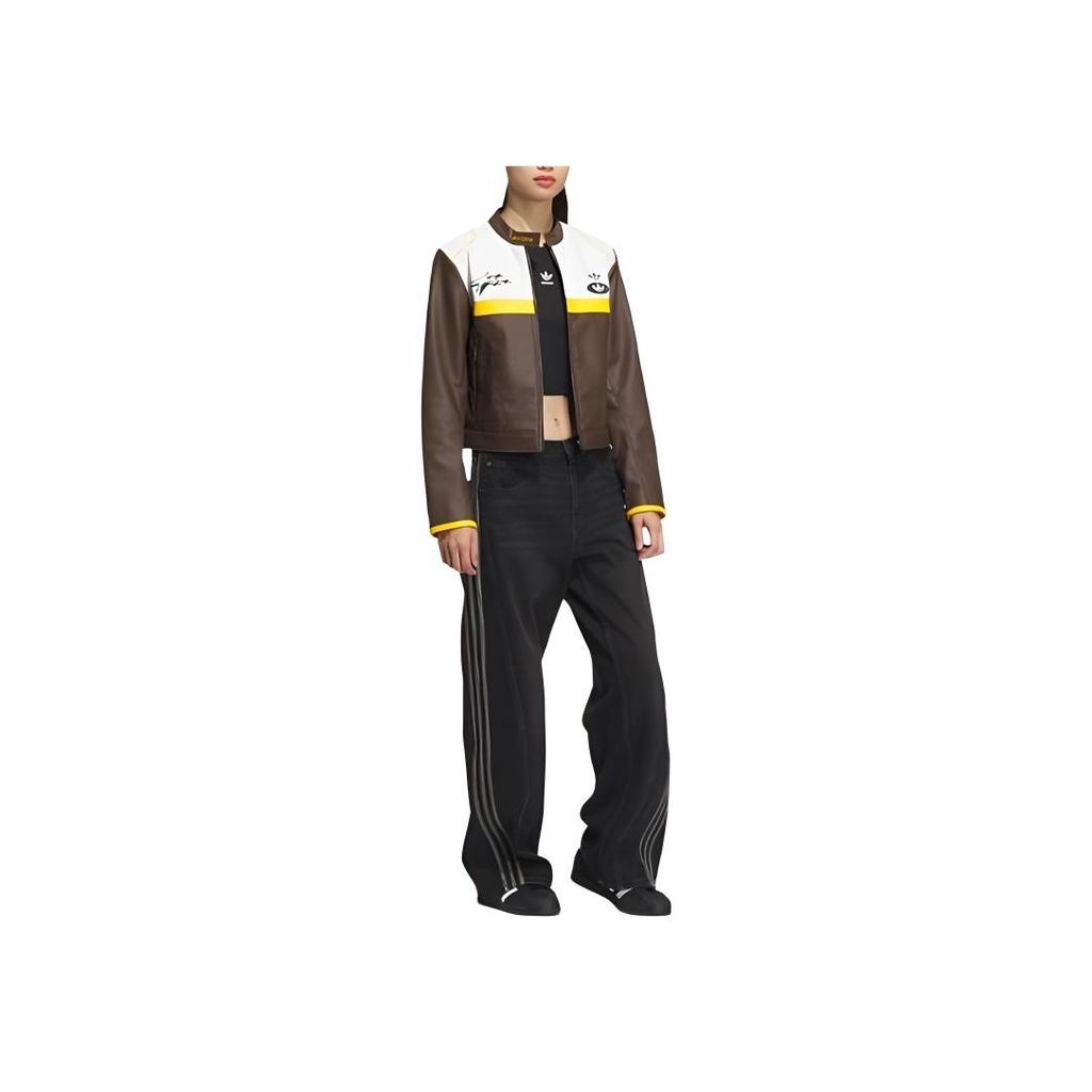 Adidas Originals Fashionable Simple Versatile Stand Collar Jacket Women Jacket Brown White JM8024