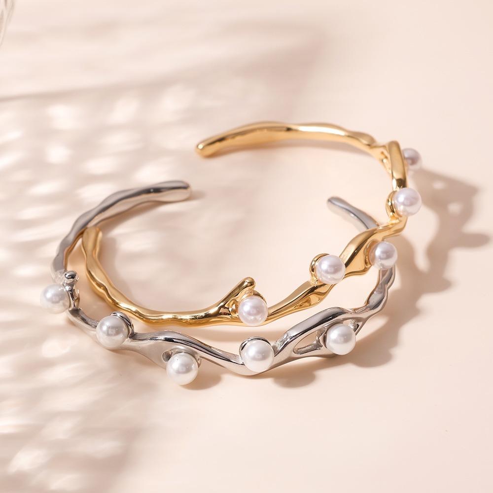 Irregular Pearls Golden Bracelet Opened Silver Wrist Circle Wave Shaped Bracelet  Valentine's Day
