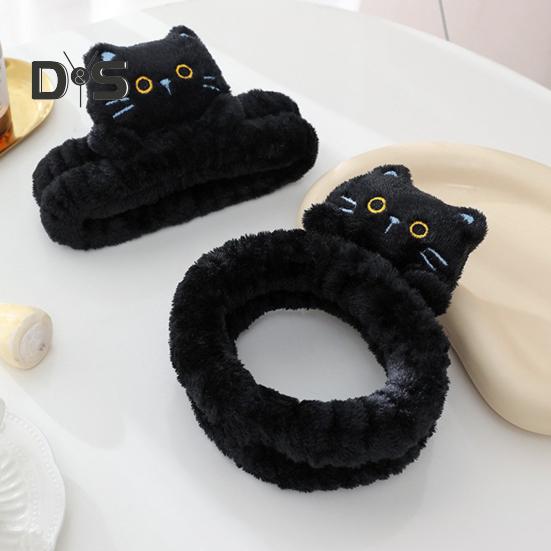 1/3Pcs Cartoon Cat Decor Headbands Coral Fleece Elastic Makeup Face Wash Hair Band Women Spa Headband