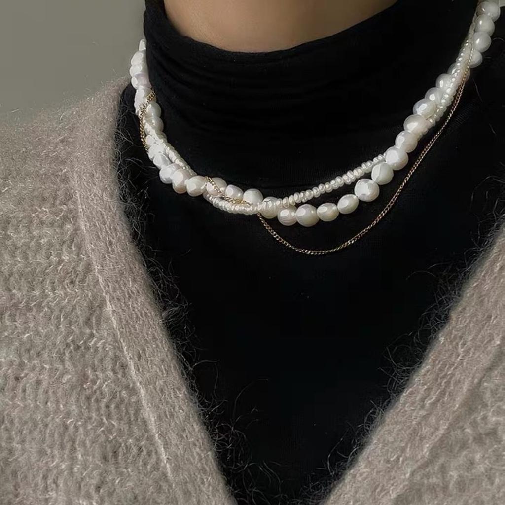 Exquisite design multi-layer natural freshwater baroque special-shaped pearl necklace sweater chain long female 2021 new