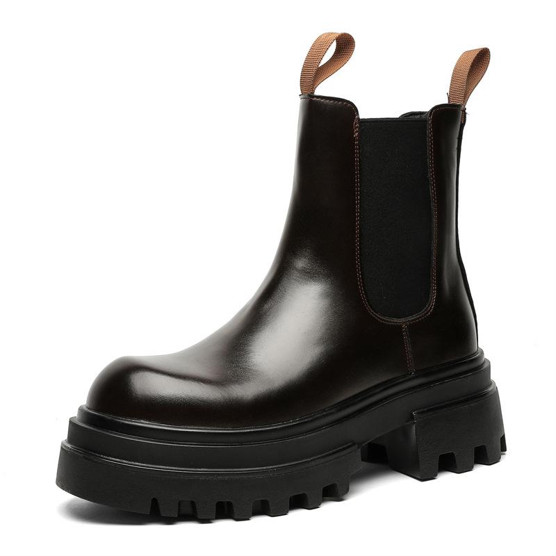 British muffin and big-headed Martin boots, black retro locomotive boots, thick-soled heightening Chelsea boots 66612-J