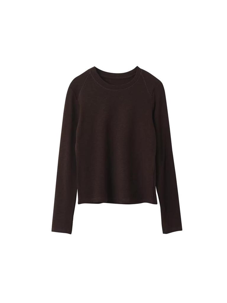 Solid Color Round Neck Long Sleeve Slim Fit Base Shirt for Women - Autumn/Winter 11096