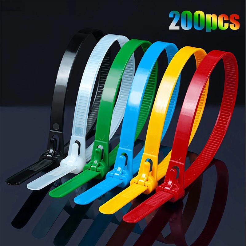 NEW 200Pcs Reusable Cable Ties Cable Lock Loop Nylon Ties Removable Recyclable Mixed Colours Cable Ties