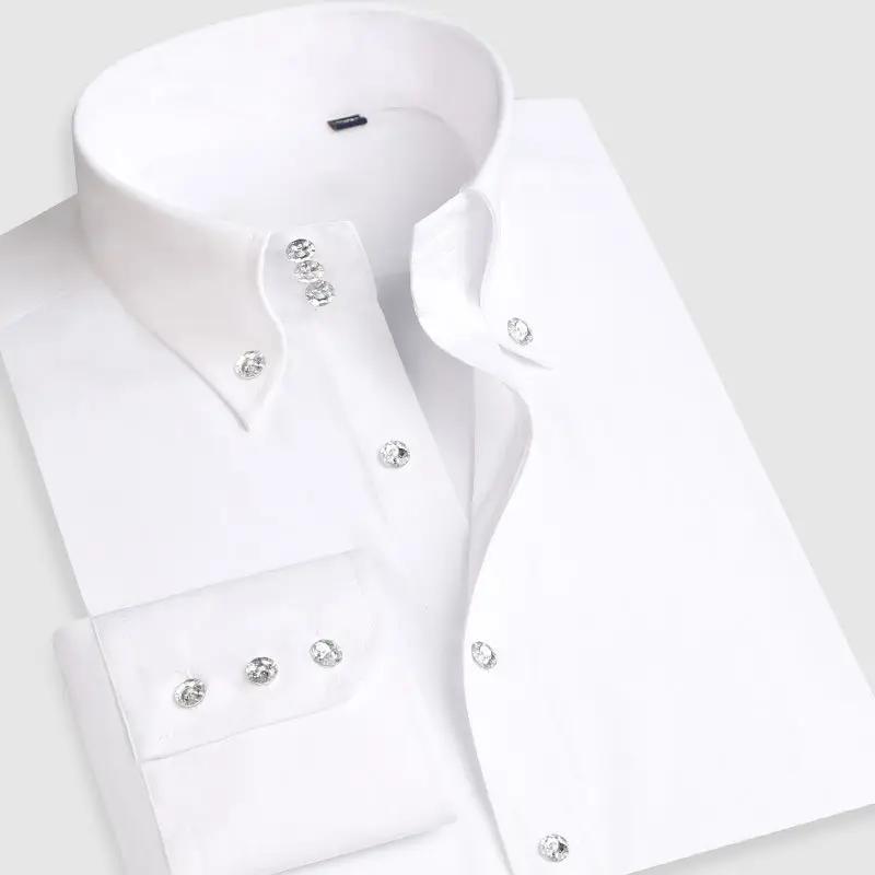 Herren Hemd Button-down Kragen Formell Business Langarm Lässig Koreanische Mode Slim Fit Männliche Designer Hemden Weiß