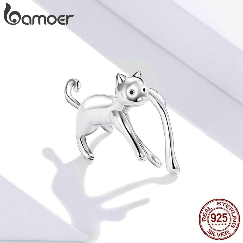 

Bamoer цельные серьги-каффы из стерлингового серебра 925 пробы для женщин, ювелирные изделия с милым котом на уши, уникальный дизайн ювелирных изделий 925 silver
