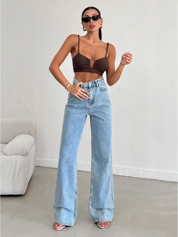 2026 Spring/Summer Women s Casual Washed Straight Jeans Small