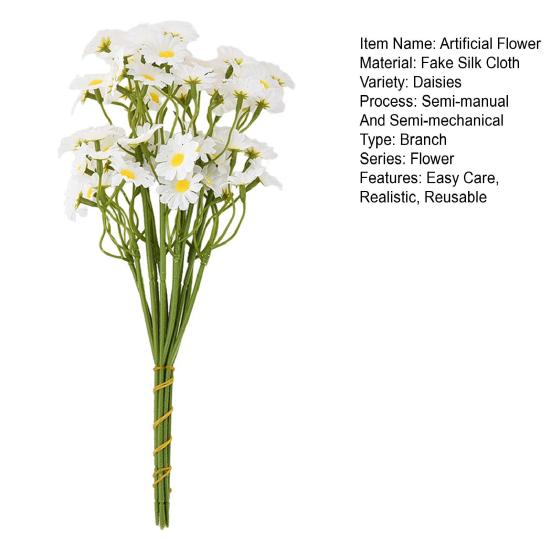 6Pcs Artificial White Daisies Realistic Fake Flower Branch Home Office Wedding Party Table Centerpiece Indoor Outdoor Faux Bloom Plants Decoration