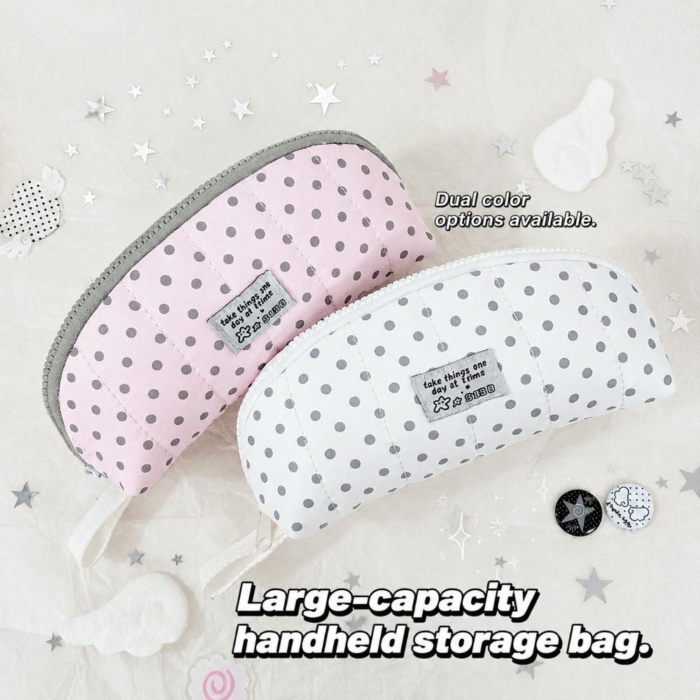 Portable Polka Dot Print Pencil Case Multi-Layer Large Capacity Pencil Pouch Handheld Shell Shaped Stationery Organizer Gift