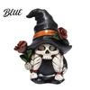Gnome Table Centerpiece Halloween Skeleton Figurine Gothic Witch Hat Dwarf Statue Holiday Party Ornament Holding Rose Sculpture for Decoration