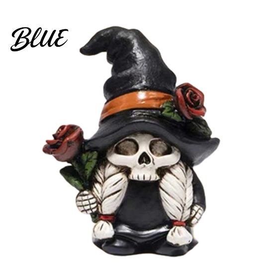 Gnome Table Centerpiece Halloween Skeleton Figurine Gothic Witch Hat Dwarf Statue Holiday Party Ornament Holding Rose Sculpture for Decoration
