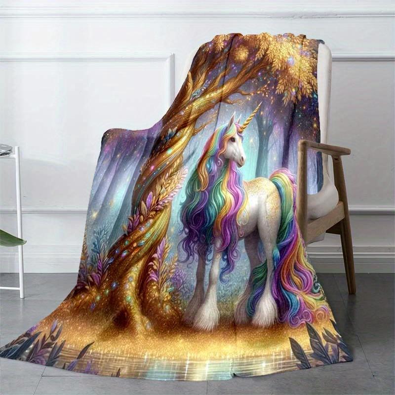 [1pc Unicorn Blanket] 1pc Colorful Unicorn Soft Blanket | Warm and Comfortable Throw for All Seasons, Great for Sofa, Bed