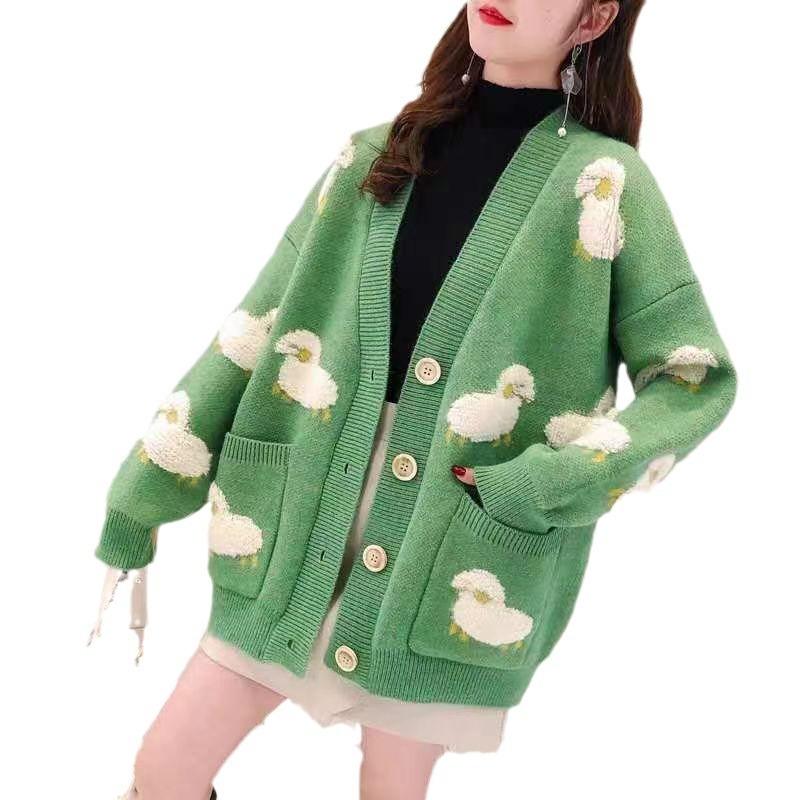 Winter Autumn Sweater Women Sweater Winter Color Matching Animal Pocket Cartoon Sheep Loose Women Cardigan Women