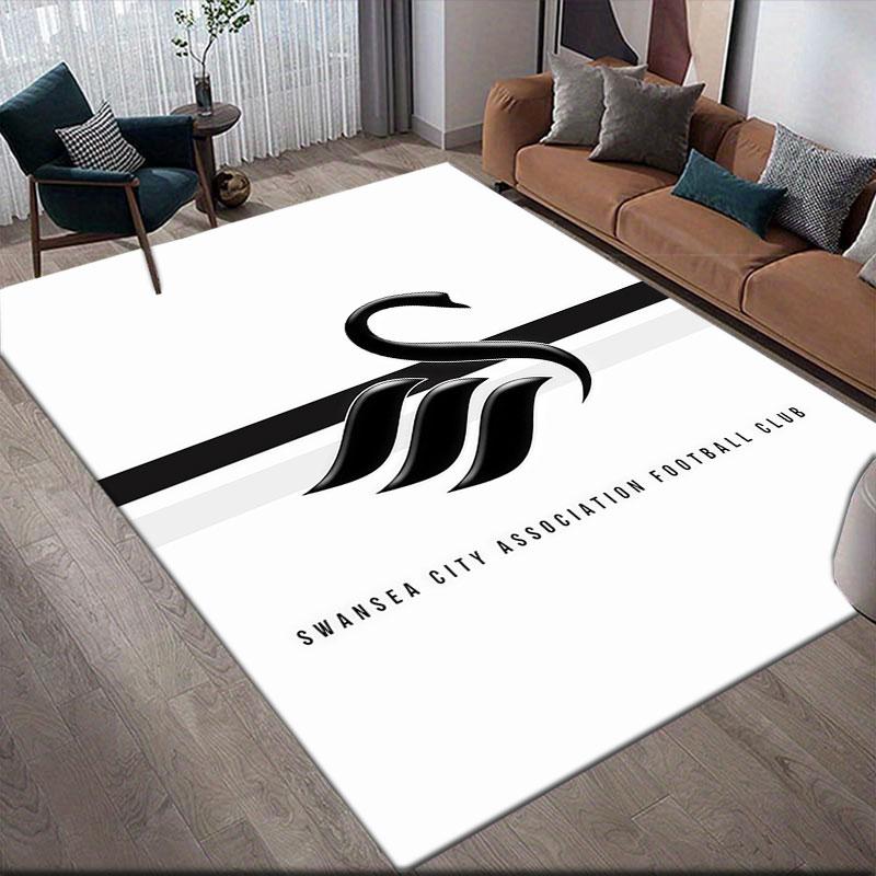 Swansea City AFC Flannel Printed Carpet, Home Sofa Decoration for Living Room & Bedroom, Non‑Slip Play Flannel Floor Mat for Game Room