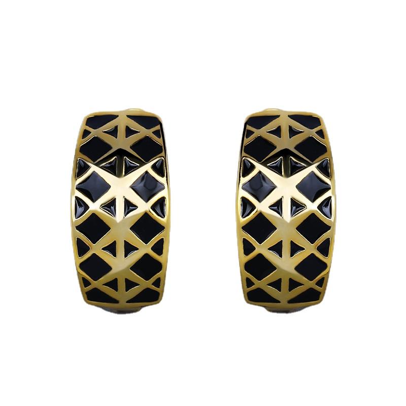 925 Plated  Jewelry Set for Woman Black Gold Enamel Ring Earrings Necklace Set Simple Party Earrings Women's Accessories